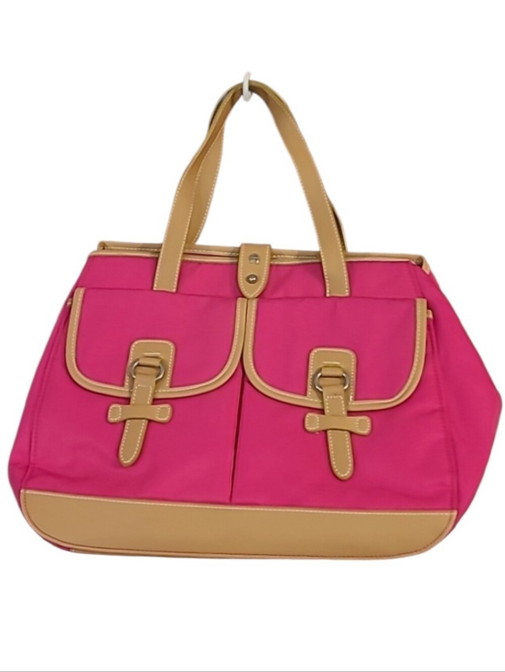 Etienne Aigner Hot Pink Satchel Shoulder Bag Tote with Tan Trim Preppy 10x12